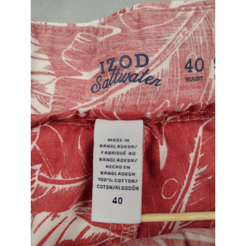 IZOD Saltwater Men's 40 Pink Tropical Palm Leaf Shorts Beach Resort Chino Casual